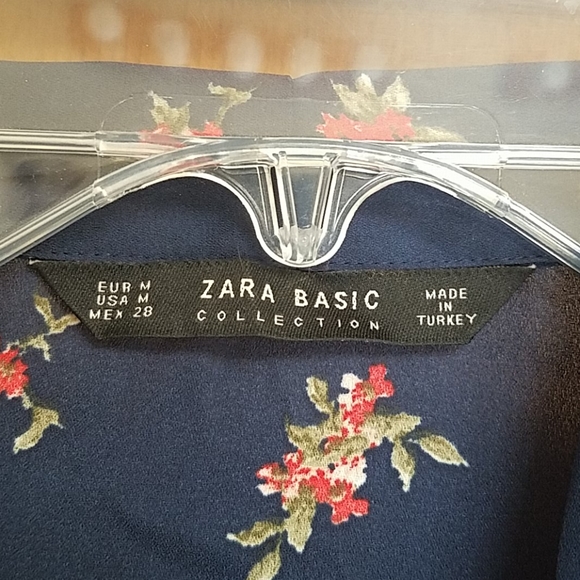 Zara Basic Blue Floral Button Down Blouse size M - Picture 4 of 8